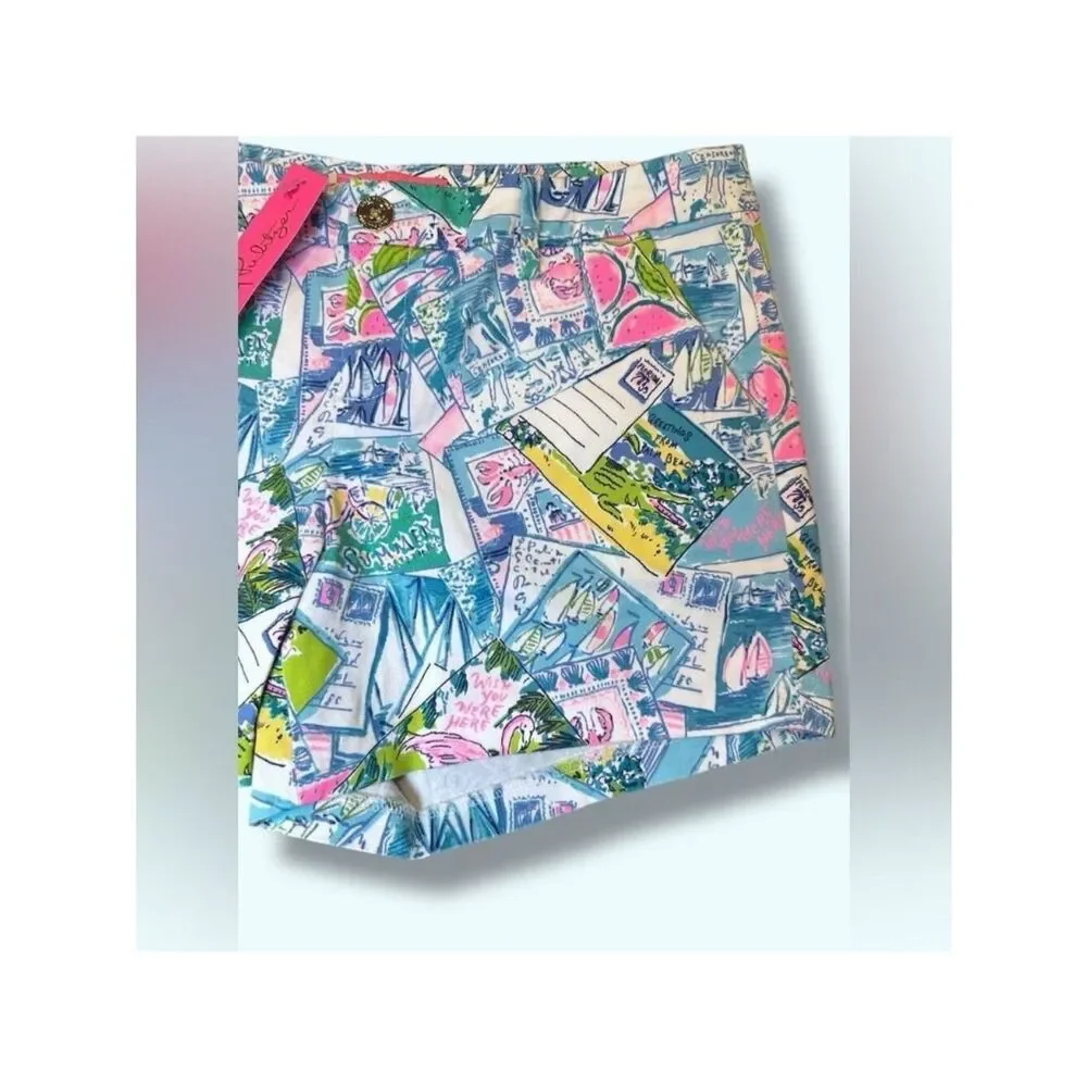 Lilly Pulitzer Callahan Stretch Shorts 10 Wish You Were Here 5” Travel Postcard - Picture 6 of 12